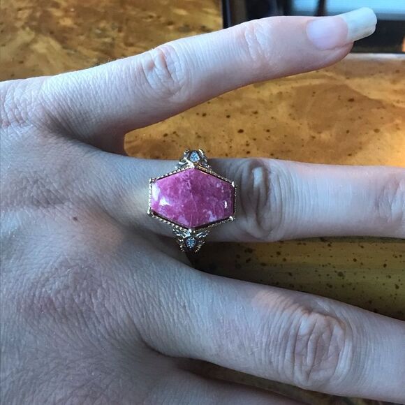 Art Deco Norwegian Thulite Sterling Silver Ring Size 7 - Picture 2 of 10